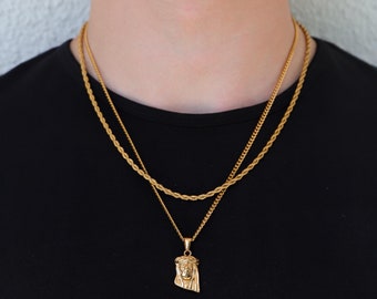 18k Gold Jesus Piece Pendant Gold Jesus Pendant Micro Jesus Piece Protector Pendant Man Necklace For Men Gift For Man Gift For Him Dad Gift