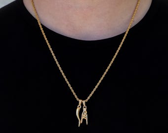 18k Gold Italian Horn Pendant and Mano Cornuto for Men Italian Horn Necklace Italian Horn Charm For Man Cornicello Pendant Italian Necklace