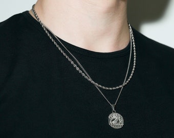 Necklace set for Men - Silver Greek Owl Pendant for Men Ancient Greek Coin Pendant Owl of Athena Pendant Vintage Pendant For Man Gift