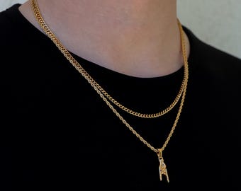 Necklace Set For Men 18k Gold Italian Mano Cornuto Pendant for Men Italian Mano Cornuto Necklace Italian Mano Cornuto Charm For Man