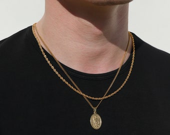 Halsketten-Set für Männer - 18k Gold St. Michael Anhänger Seil Kette St. Michael Medaille Erzengel Michael Halskette für Mann Freund Geschenk für Mann