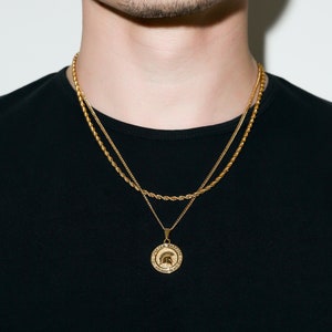 18k Gold Spartan Warrior Pendant Chain Mens Spartan Greek Necklace Gold Man Pendant Greek Spartan Man Necklace Boyfriend Gift For Man