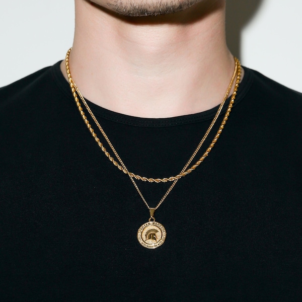 18k Gold Spartan Warrior Pendant Chain Mens Spartan Greek Necklace Gold Man Pendant Greek Spartan Man Necklace Boyfriend Valentines Gift Man