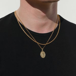 Necklace Set for Men 18k Gold St Michael Pendant Rope Chain Saint ...