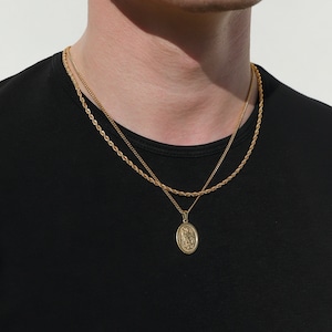 Necklace Set For Men- 18k Gold St Michael Pendant Rope Chain Saint Michael Medal Archangel Michael Necklace For Man Boyfriend Gift For Man