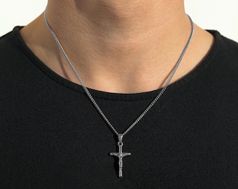 18k Silver Crucifix Necklace Silver Cross Necklace Men Silver Cross Pendant Chain For Man Christian Jewelry Boyfriend Valentine Gift For Man
