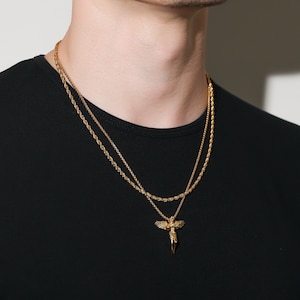 Gun Pendant Guardian Angel Gold Chain 