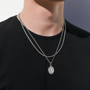 Necklace Set For Men - Silver St Raphael Pendant Rope Chain Saint Raphael Medal Archangel Raphael Necklace For Man Gift For Him Gift For Dad