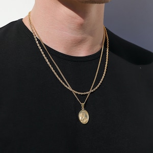 Necklace Set For Men- 18k Gold St Gabriel Pendant Rope Chain Saint Gabriel Medal Archangel Gabriel Necklace For Man Boyfriend Gift For Him