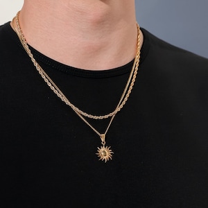 Necklace Set For Men- 18k Gold Sun Pendant Necklace For Man Chain Man Pendant Man Necklace Waterproof Jewelry For Men Boyfriend Gift