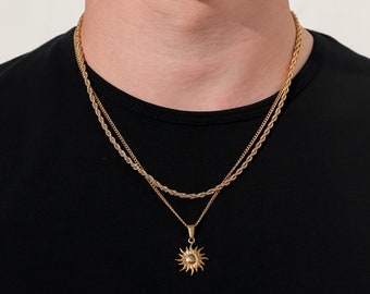 18k Gold Sun Pendant Necklace Mans Pendant Mens Necklace Mens Sun Star Pendant Waterproof Jewelry Gift for Man Boyfirnd Gift for Him