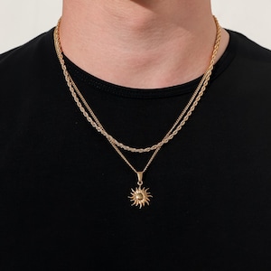 18k Gold Sun Pendant Necklace Mans Pendant Mens Necklace Mens Sun Star Pendant Waterproof Jewelry Gift for Man Boyfirnd Gift for Him