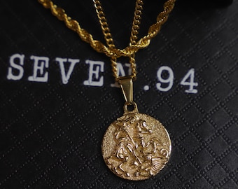 18k Gold St George Pendant Saint George of Lydda Medal St George Necklace Protector Pendant Necklace For Men Boyfriend Valentines Gift Men