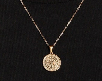 18k Gold Compass Pendant North Star Mens Compass Necklace Waterproof Necklace For Men Gift For Boyfriend Valentine Gift for Man Jewelry Gold