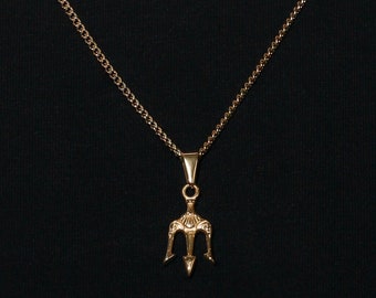 18k Gold Trident Man Pendant Chain Mens Trident Necklace Gold Man Pendant Poseidon Trident Valentines Gift For Man Chain for Men Gift