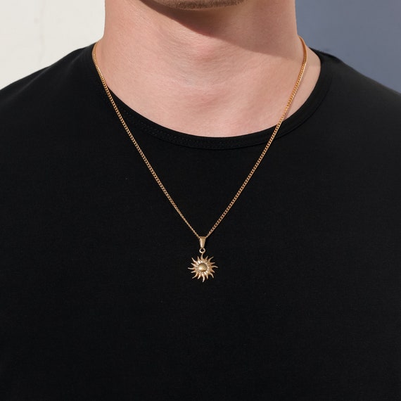 18k Gold Sun Pendant Necklace Mans Pendant Mens Necklace Mens Sun Star Pendant Waterproof Jewelry Gift for Man Boyfriend Gift for Him Etsy UK