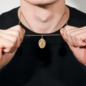 18k Gold Virgin Mary Pendant Saint Mary Pendant Miraculous Medal ...