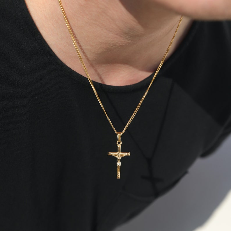 18k Gold Crucifix Necklace Gold Cross Necklace Men Gold Cross Etsy