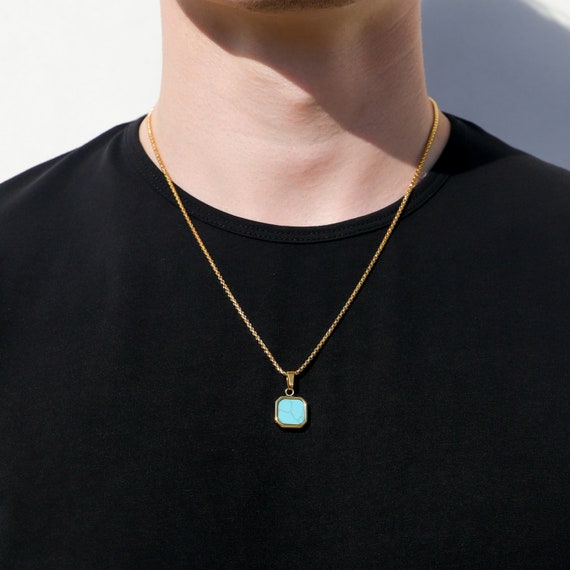 Amazon.com: Valor 835 Raw Men's Turquoise Pendant in Antique Bronze with 24  inch Black Leather Necklace - December Birthstone : Handmade Products