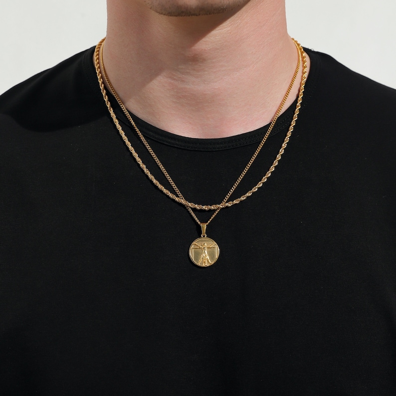 18k Gold Da Vinci Vitruvian Man Pendant Chain Mens Humankind - Etsy