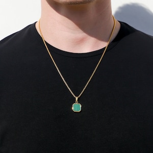 18k Gold Malachite Stone Pendant Chain Mens Green Malachite Necklace ...