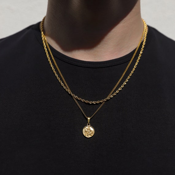 18k Gold St Christopher Pendant Saint Christopher Medal Man Pendant Man Necklace for Men Pendant for Men Gold Mans Gift Men Fathers Day Gift