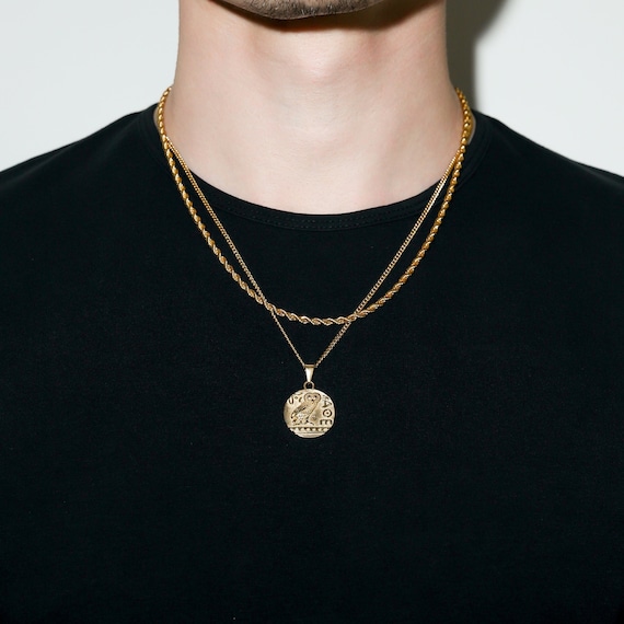 18k Greek Owl Pendant for Men Ancient Greek Coin Pendant Chain Mens Chain Owl of Athena Pendant Vintage Owl Bird Pendant Man Gift For Him
