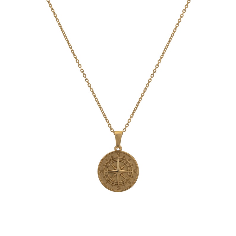 Silver Compass North Star Pendant Chain Mens Compass Necklace Etsy