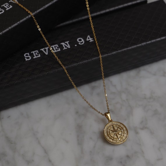 18k Gold Compass North Star Pendant 
