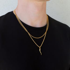 Anhänger aus 18-karätigem Gold mit italienischem Horn für Herren, Halskette mit italienischem Horn, Cornicello-Anhänger, Geschenk für den Freund Gold Layered Set