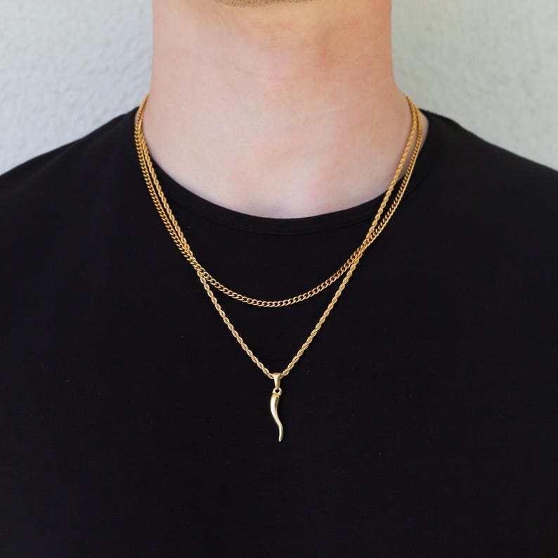 Anhänger aus 18-karätigem Gold mit italienischem Horn für Herren, Halskette mit italienischem Horn, Cornicello-Anhänger, Geschenk für den Freund Bild 1