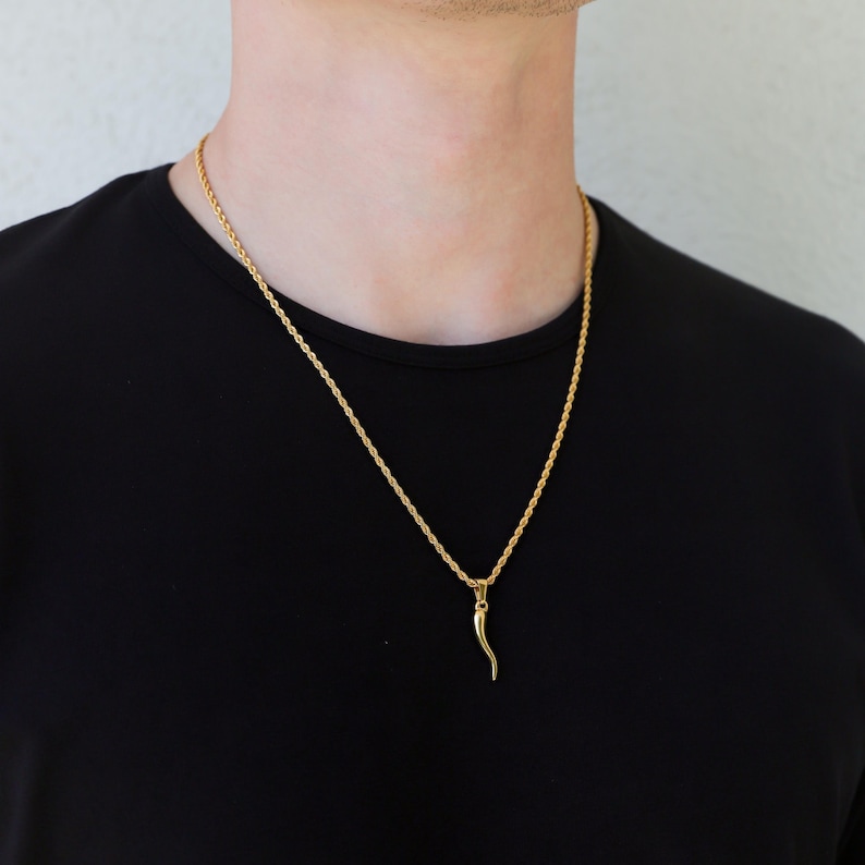 Anhänger aus 18-karätigem Gold mit italienischem Horn für Herren, Halskette mit italienischem Horn, Cornicello-Anhänger, Geschenk für den Freund Bild 3