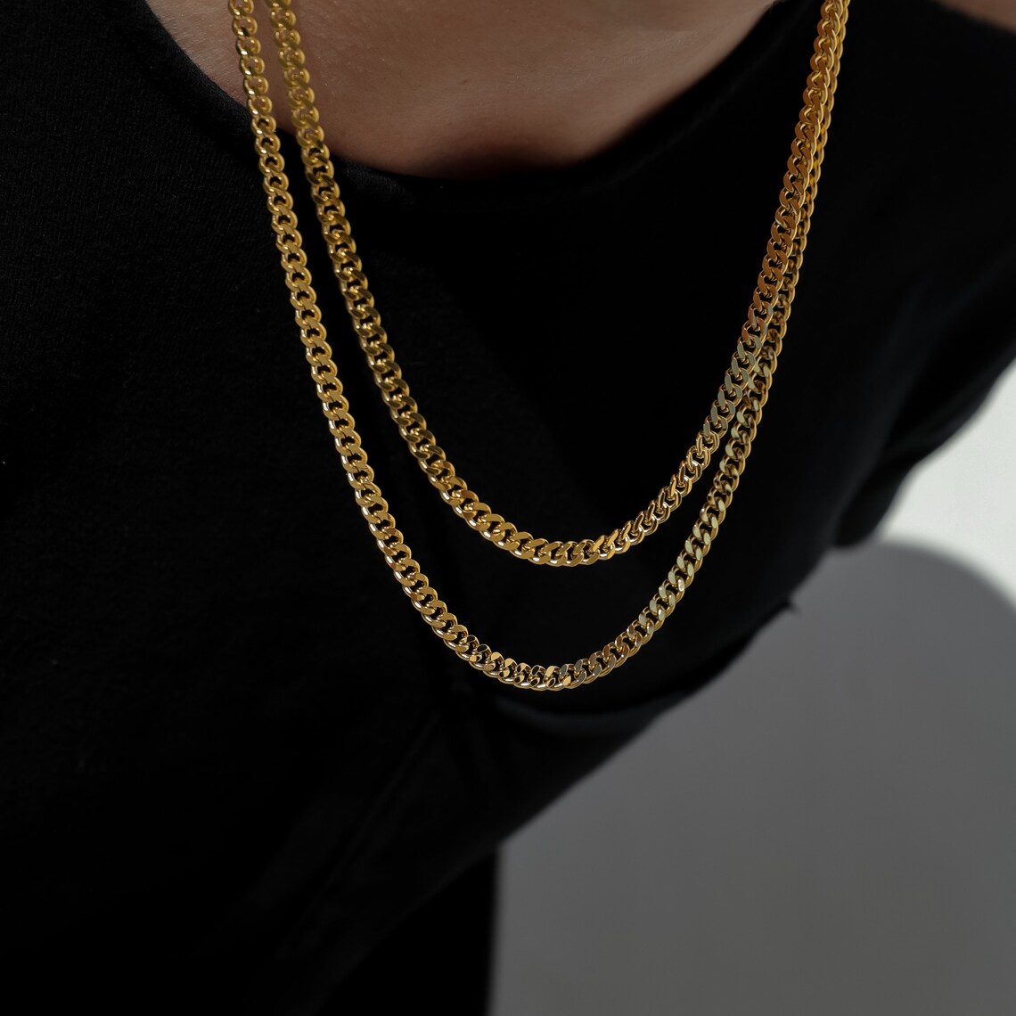 18k Cuban Link Chain Mens Gold Cuban Curb Chain Stainless Etsy