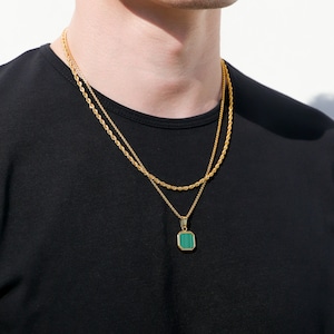 18k Gold Malachite Stone Pendant Chain Mens Green Malachite Necklace ...