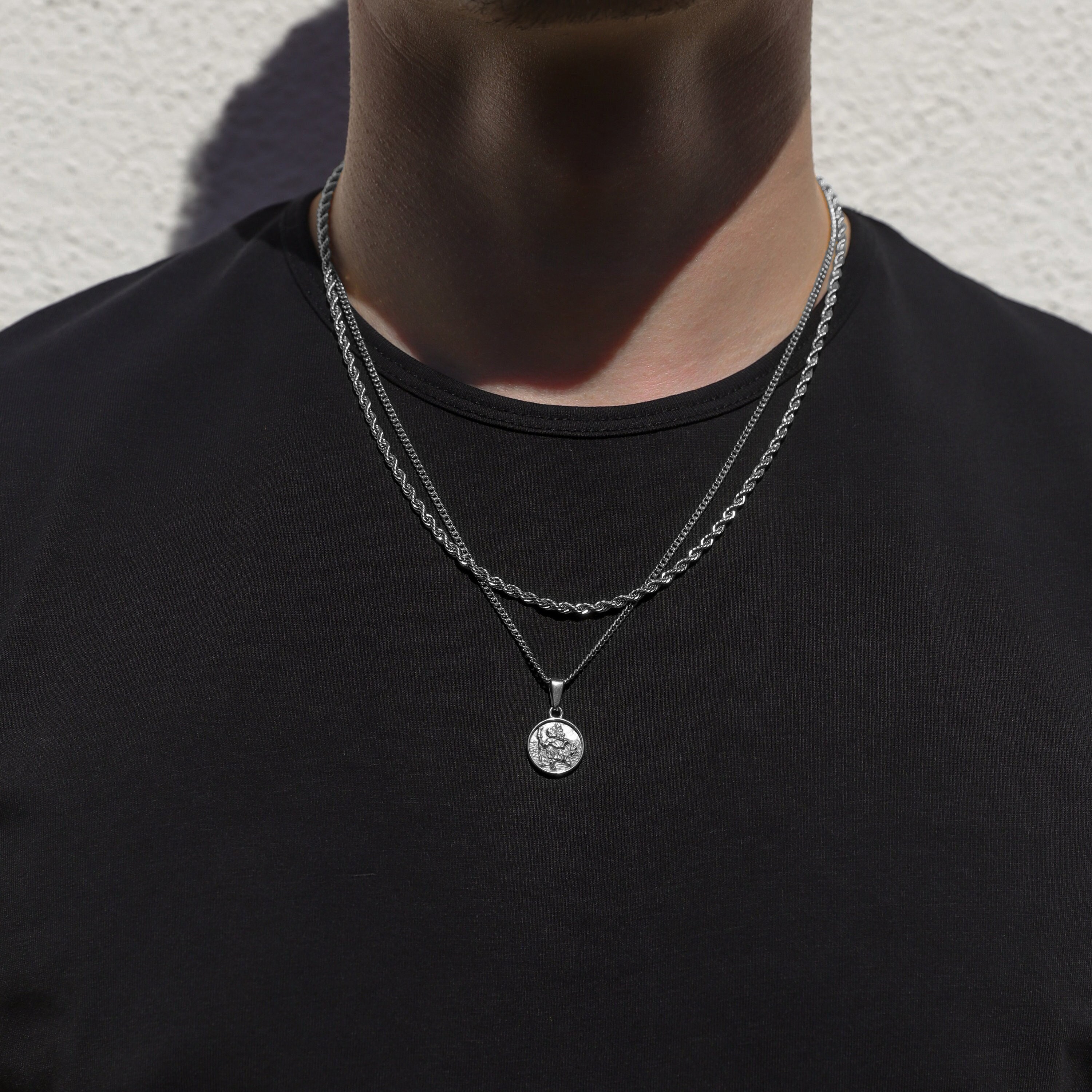 Silver St Christopher Pendant Saint Christopher Medal Man Pendant Man Necklace for Men Pendant for Mens Gift For Boyfriend Gift For Dad
