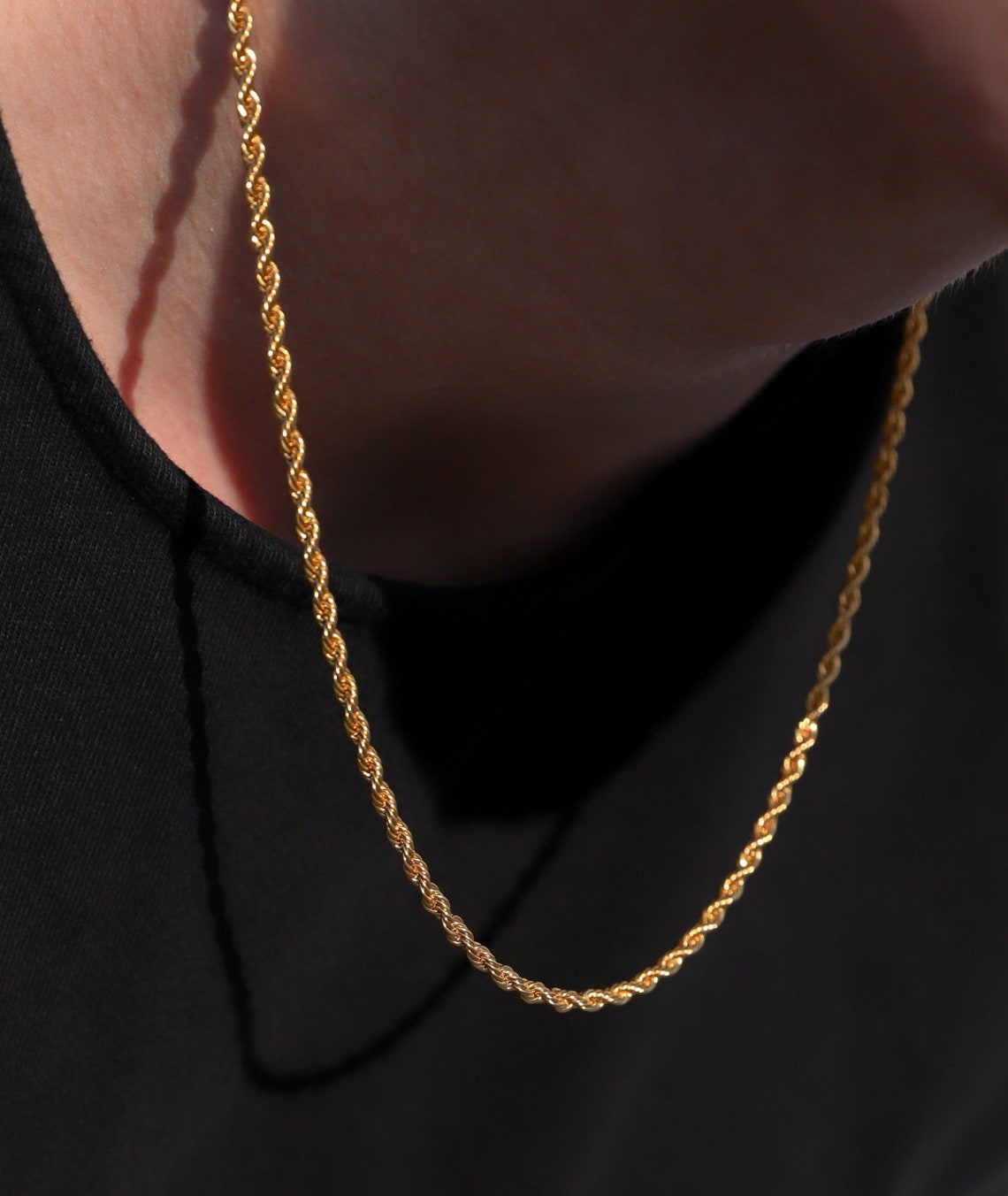 18k Rope chain mens gold mens necklace stainless steel 3mm Etsy