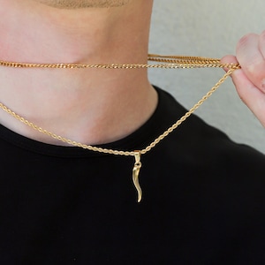 Anhänger aus 18-karätigem Gold mit italienischem Horn für Herren, Halskette mit italienischem Horn, Cornicello-Anhänger, Geschenk für den Freund Bild 6