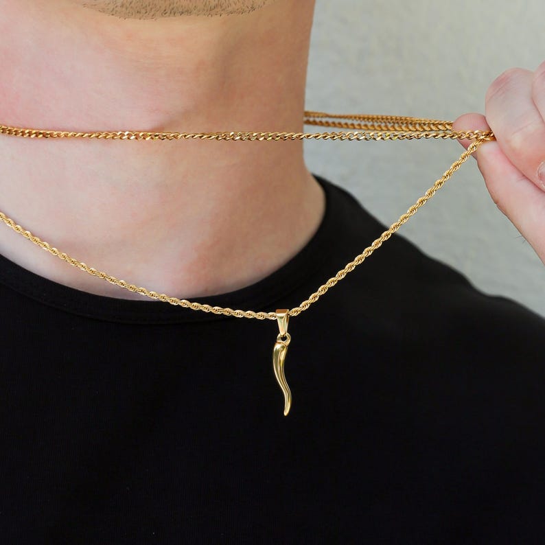 Anhänger aus 18-karätigem Gold mit italienischem Horn für Herren, Halskette mit italienischem Horn, Cornicello-Anhänger, Geschenk für den Freund Bild 6