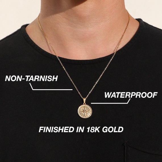 Necklace Set for Men 18k Gold Compass Pendant North Star Pendant