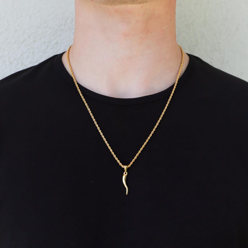 Anhänger aus 18-karätigem Gold mit italienischem Horn für Herren, Halskette mit italienischem Horn, Cornicello-Anhänger, Geschenk für den Freund Gold
