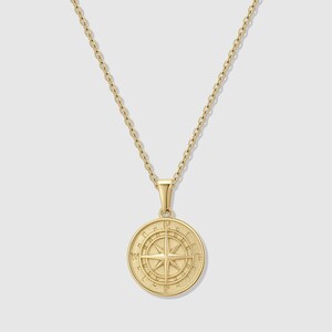18k Gold Compass North Star Pendant Chain Mens Compass Necklace Gold Anchor Pendant Vintage Necklace For Man Gift For Man Gift For Dad image 9