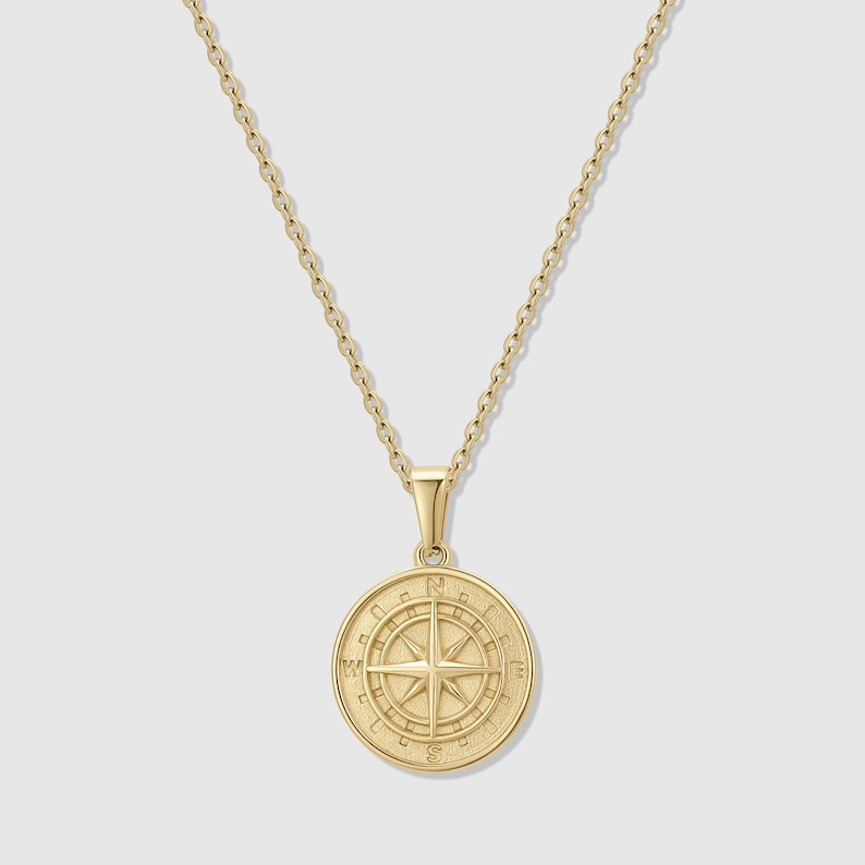 18k Gold Compass North Star Pendant Chain Mens Compass Necklace Gold Anchor Pendant Vintage Necklace For Man Gift For Man Gift For Dad image 9