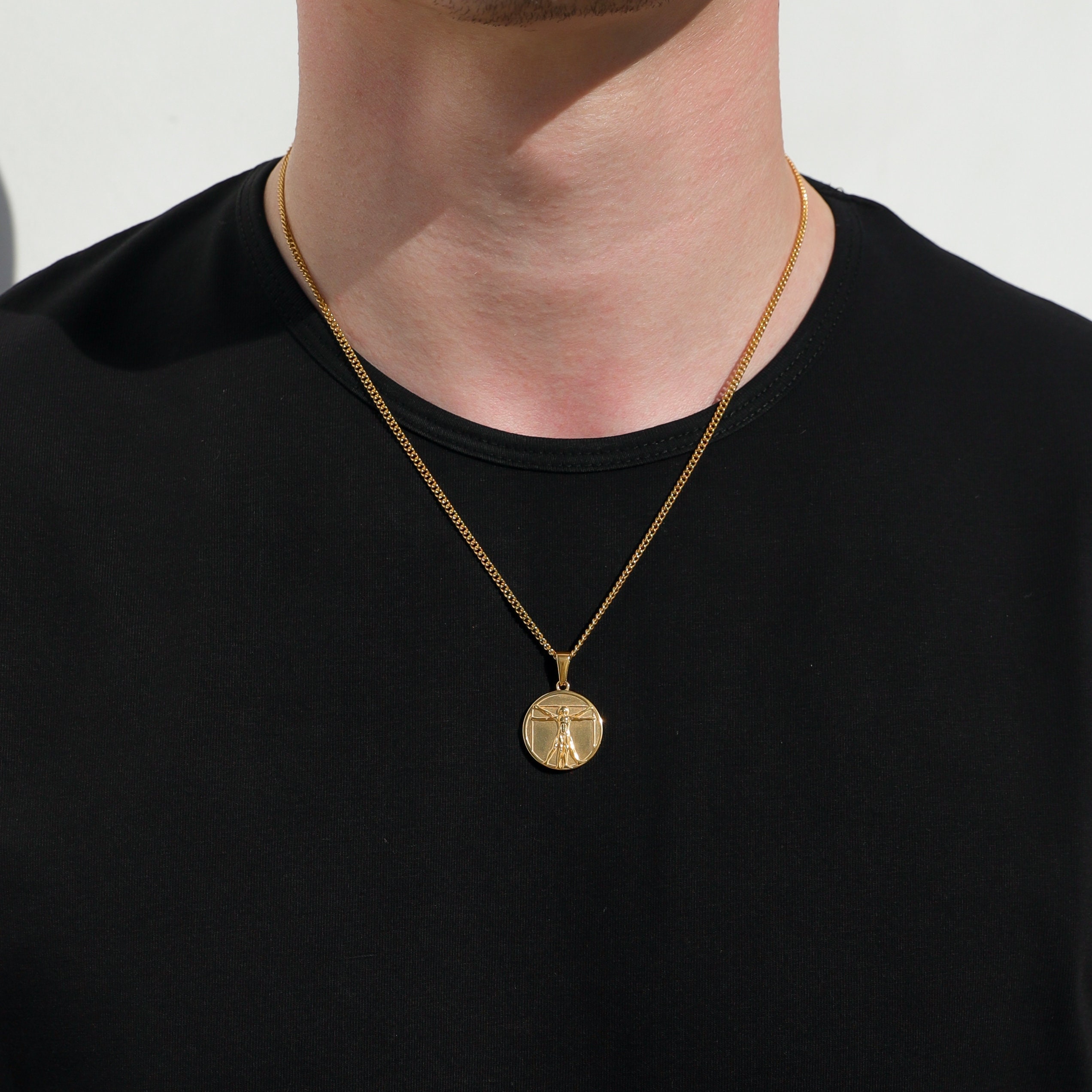 Necklace Set for Men 18k Gold Da Vinci Vitruvian Man Pendant | Etsy
