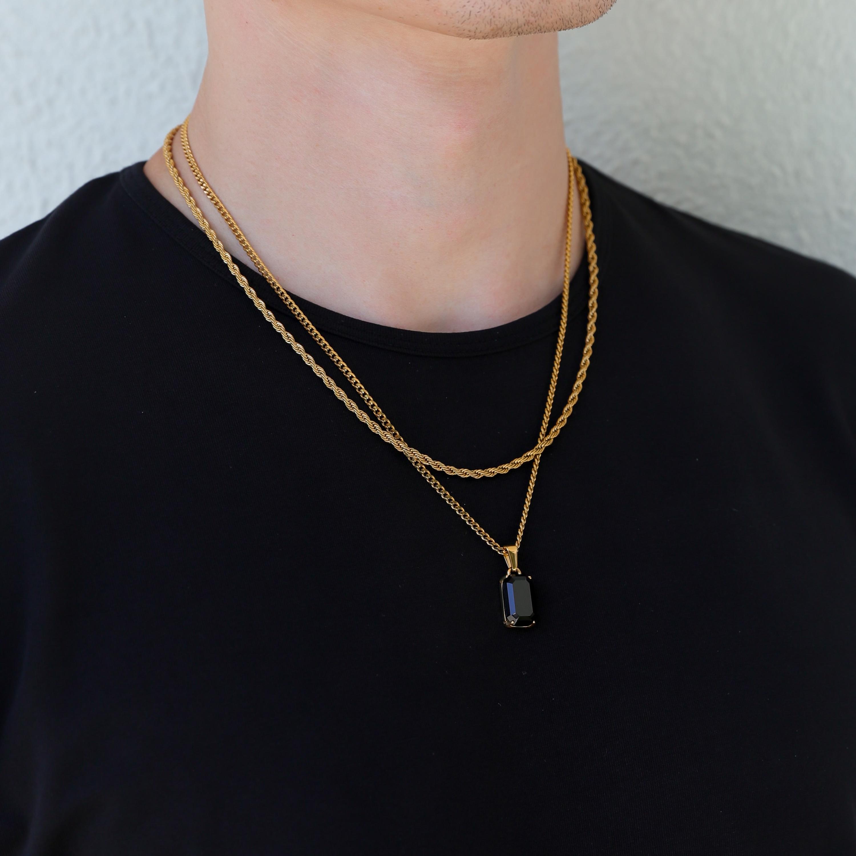 Halsketten-Set für Männer - 18k Gold Schwarzer Onyx Anhänger Kette Herren Schwarzer Stein Anhänger Goldanhänger Onyx Stein Halskette Für Männer Geschenk Für Männer Geschenk