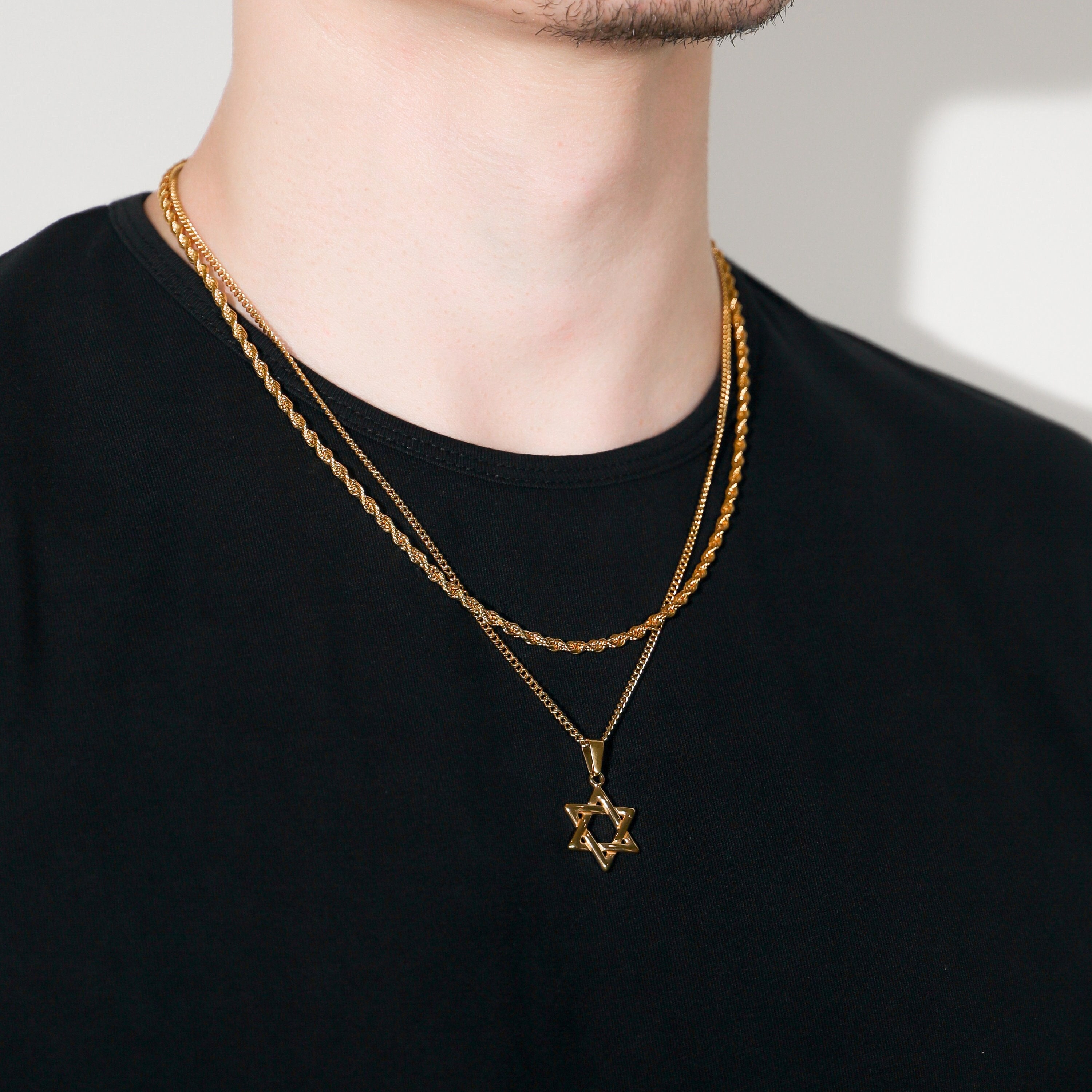 14k Gold Star of David Pendant: Intertwined Design, Made in Israel