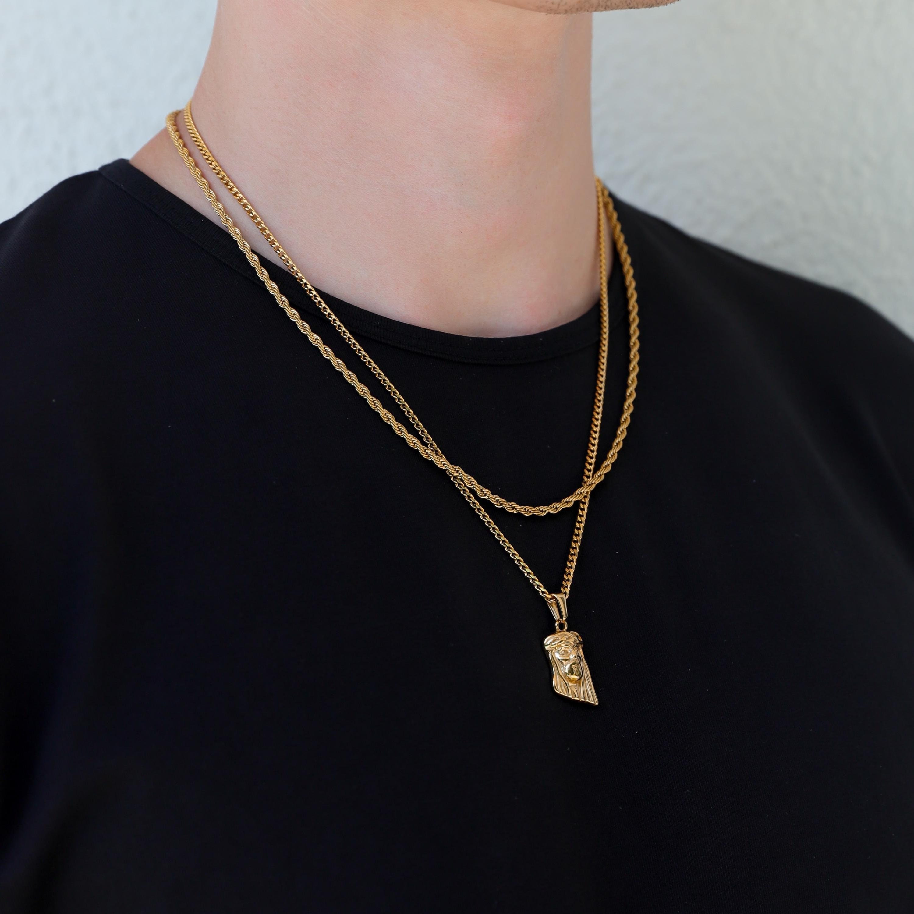 Necklace Set For Men - 18k Gold Jesus Piece Necklace Jesus Necklace Mens Gold Micro Jesus Pendant Christian Jewelry For Man Gift For Dad
