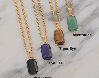 18k Gold Stone Necklace Black Onyx Pendant Aventurine Pendant Lapis Lazuli Pendant Tiger Eye Necklace For Men Gift For Man Gift For Dad