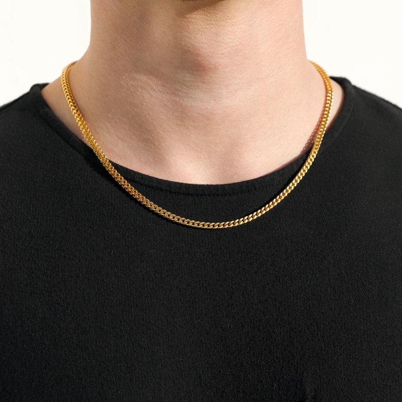 18k Gold Franco Chain Mans Gold Jewelry For Men Necklace for Man 3mm Chain Gold Man Chain Men Pendant Chain Man Valentines Gift For Him image 1