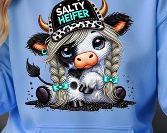 Salty Heifer Cow Graphic Hoodie, Western Pullover