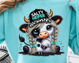 Comfort Colors Salty Heifer Long Sleeve Shirt, Funny Cow Graphic Tee